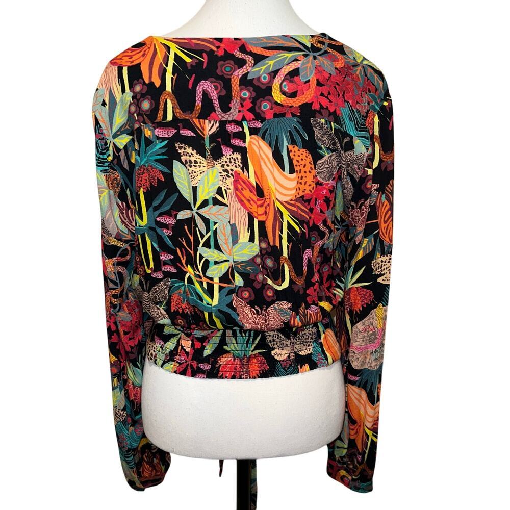 Michelle Morin Anthropologie Colorful Floral Surplice Tie Waist Blouse Size S - Picture 3 of 12